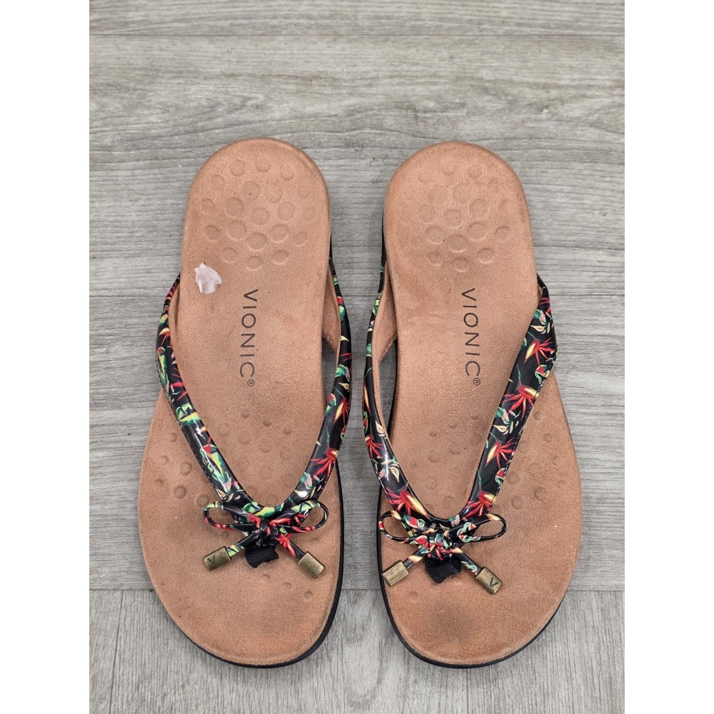Vionic Bella Black Tropical Toe-Post Sandal Women's sizes US 8.5